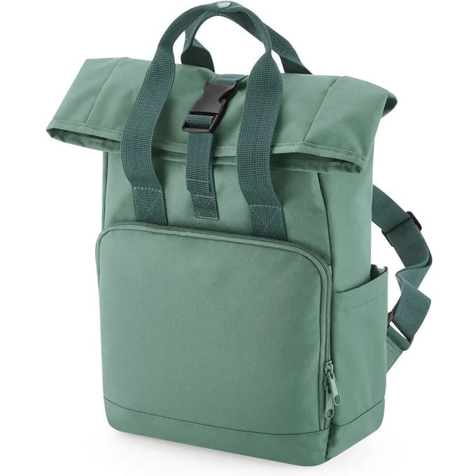 Recycled Mini Twin Handle Roll-Top Backpack BagBase Junior - 9 Liter Sage Green