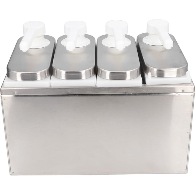 Sausdispenser Pomp Salade Jam Kruiden Condiment Knijppomp Container met Basis voor Keuken 4 Pumps gray