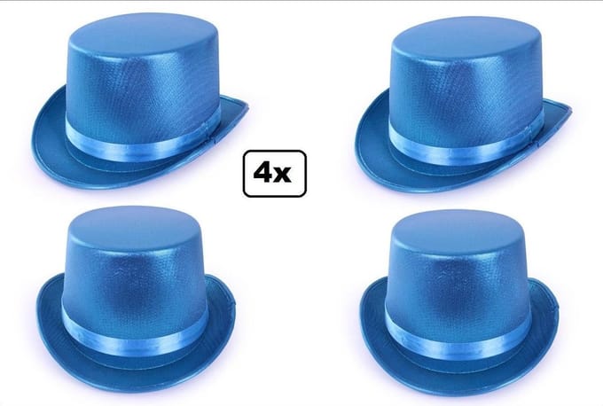 4x Hoge hoed metallic turquoise/blauw
