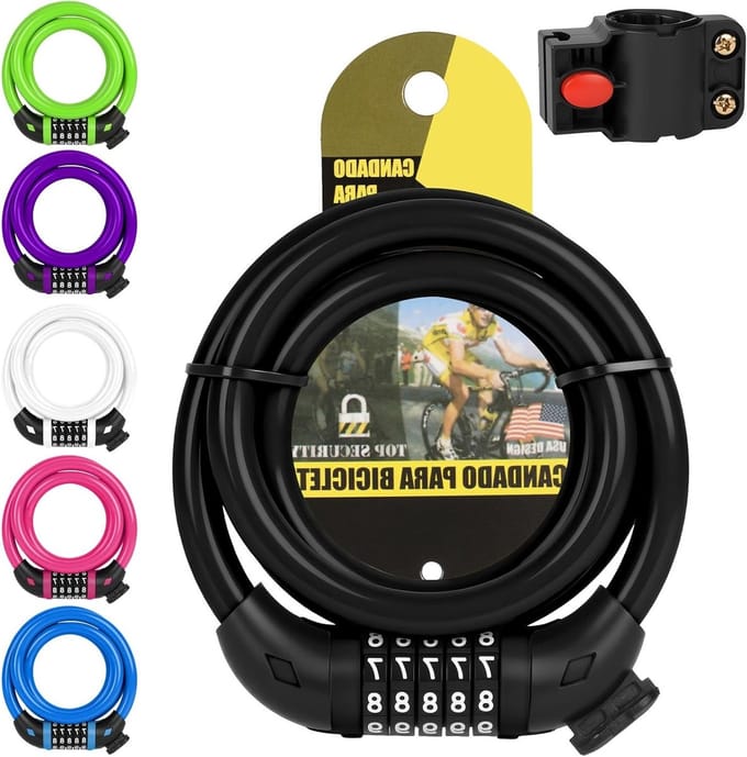 SnelShoppen - Fietsslot 5-cijferige Combinatiecode, 1.2m Zelfoprollend Fietsketting Slot, Roestvrij PVC Gecoat, Voor Fiets, Motor, Scooter, Skateboard