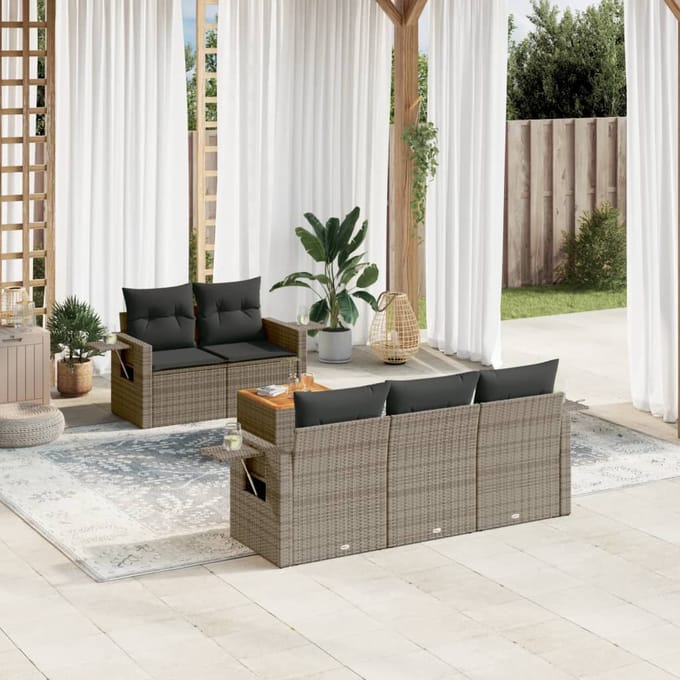 vidaXL - 6-delige - Loungeset - met - kussens - poly - rattan - grijs