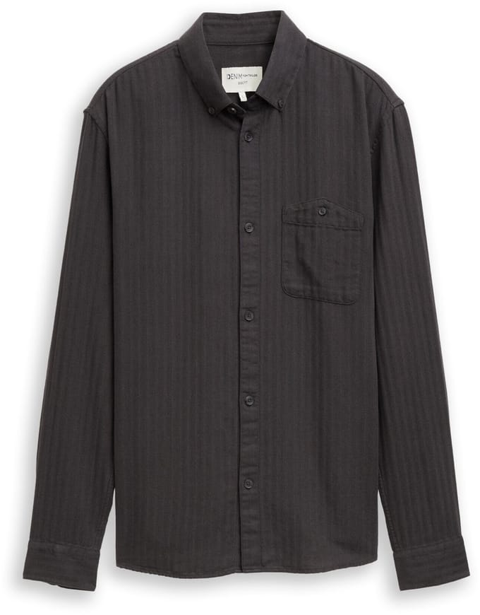 Tom Tailor Denim - Basic fit overhemd met borstzak - Maat S - black grey herringbone