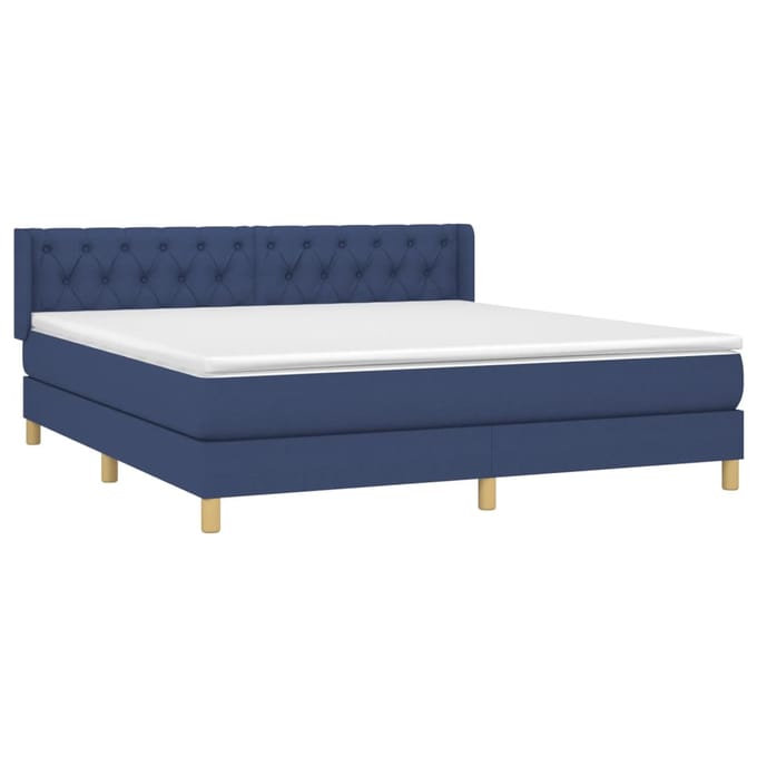 vidaXL - Boxspring - met - matras - stof - blauw - 160x200 - cm