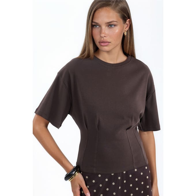 Dames Katoenen Geribbelde Ronde Hals Blouse