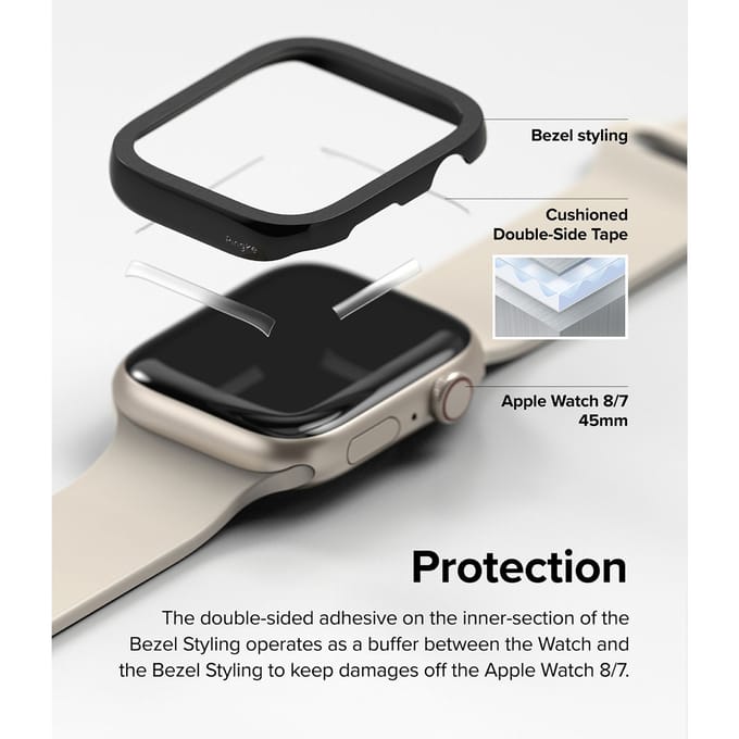 Ringke Bezel Styling voor de Apple Watch 7 / 8 / 9 - 45 mm - Hairline Plain Silver