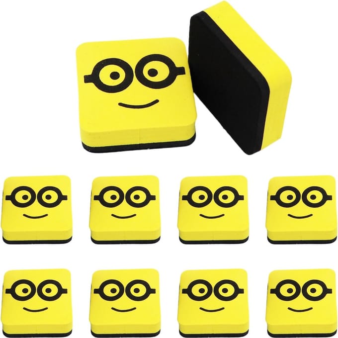 Magnetische Wisser Set - Whiteboard Spons - Efficiënt Schoonmaken - Krasvrij Vilt - 10 Stuks - Geel