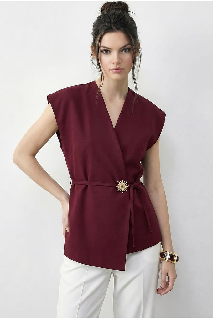 Geknoopte V-Hals Crêpe Gilet