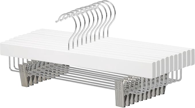 Famanu - Set van 10 houten broekhangers met clips – Wit