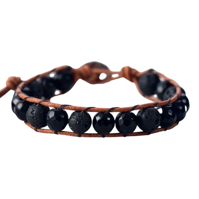 Marama - Herenarmband Onyx Bruin Leer - verstelbaar - edelsteen