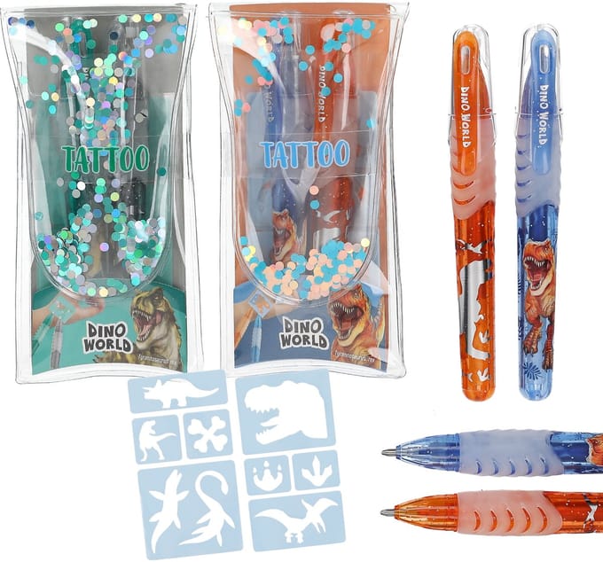 Depesche - Dino World tattoo glitter gelpennen - 1 set