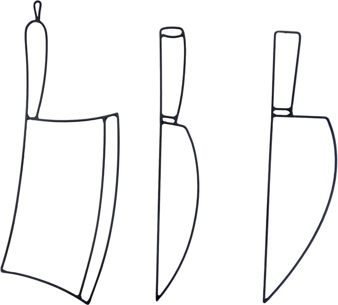 UNUS® Wanddecoratie hakmes fileermes koksmes metaal set van 3 zwart