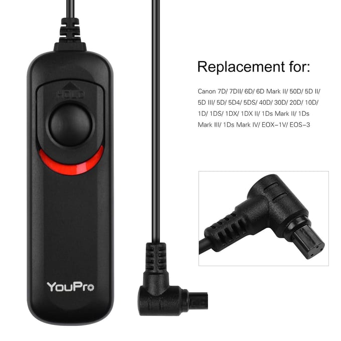 YouPro N3 Type Ontspankabel Timer Afstandsbediening 1,2 m / 3,9ft Vervanging voor Canon 7D 7DII zwart