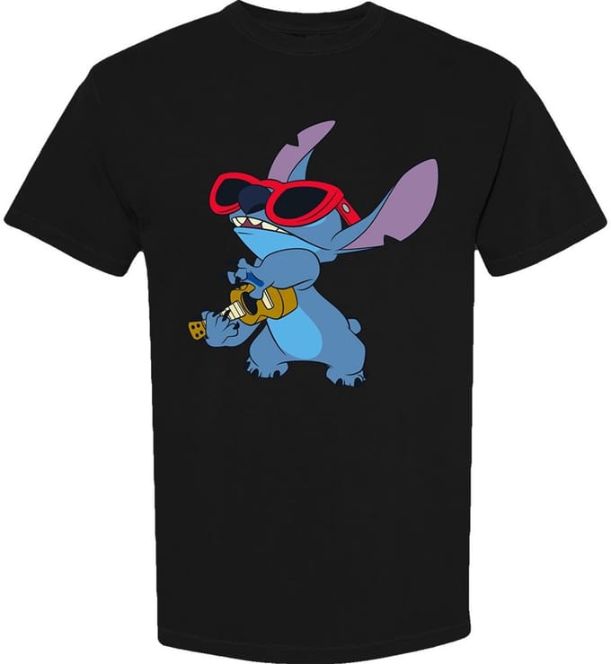 Disney - Stitch Guitar Heren T-shirt - S - Zwart