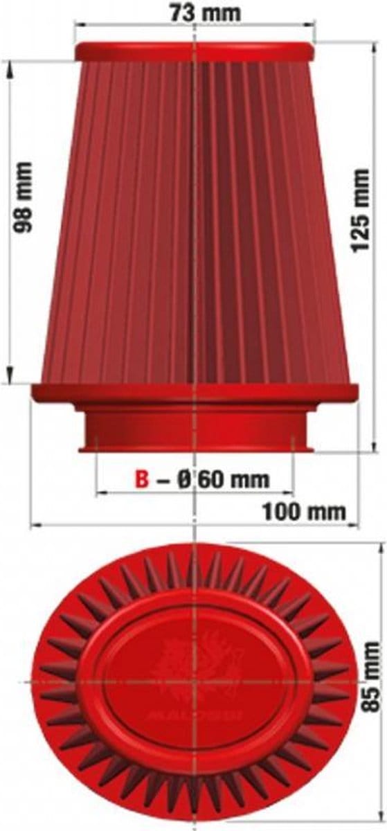 malossi luchtfilter voor auto 0417255 / Ø60mm hoogte 125mm nieuw