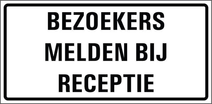 Bezoekers melden bij receptie sticker 200 x 100 mm