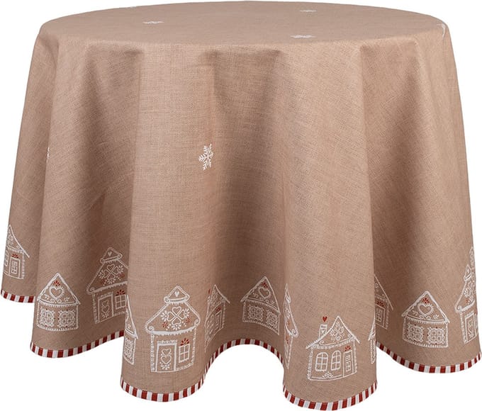 Clayre & Eef Tafelkleed Ø 170 cm Bruin Katoen Gingerbread house