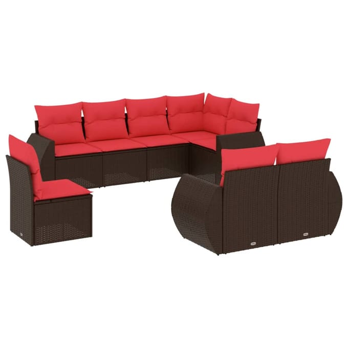 vidaXL - 8-delige - tuinbankset - met - kussens, - bruin - polyrotan