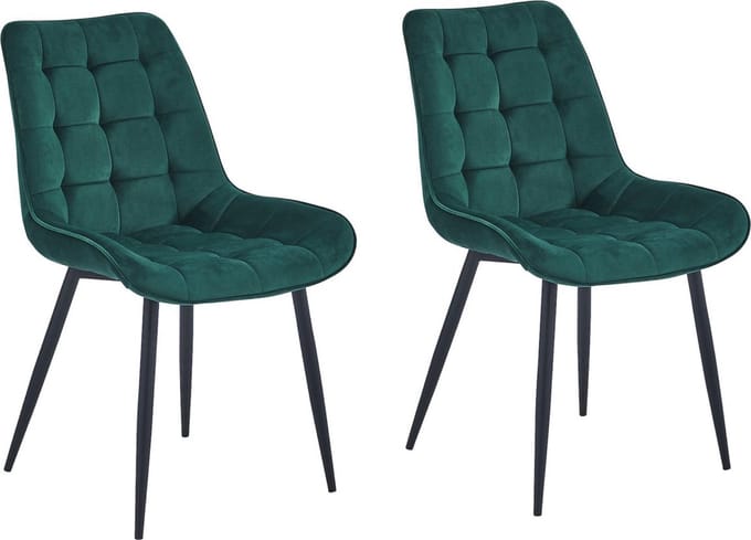 Colenis® - Quadra Eetkamerstoel - Set Van 2 - Groen - Fluweel - Industrieel