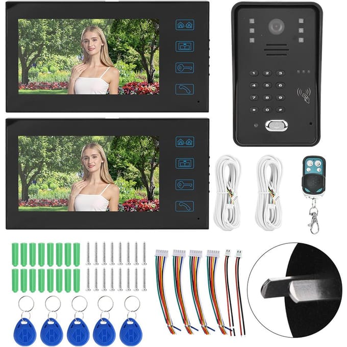Sonnette vidéo 7 pouces TFT LCD, télécommande, mot de passe, interphone vidéo 1V2, étanche à la pluie, vision nocturne