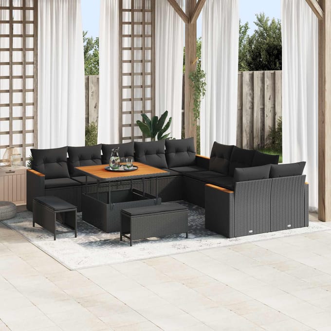 vidaXL - Tuinbank - Set - 13 - st - Zwart - poly - rattan