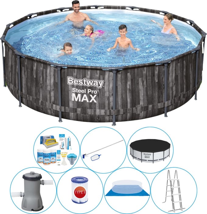 Steel Pro MAX Wood 427x107 cm - Zwembad Pakket