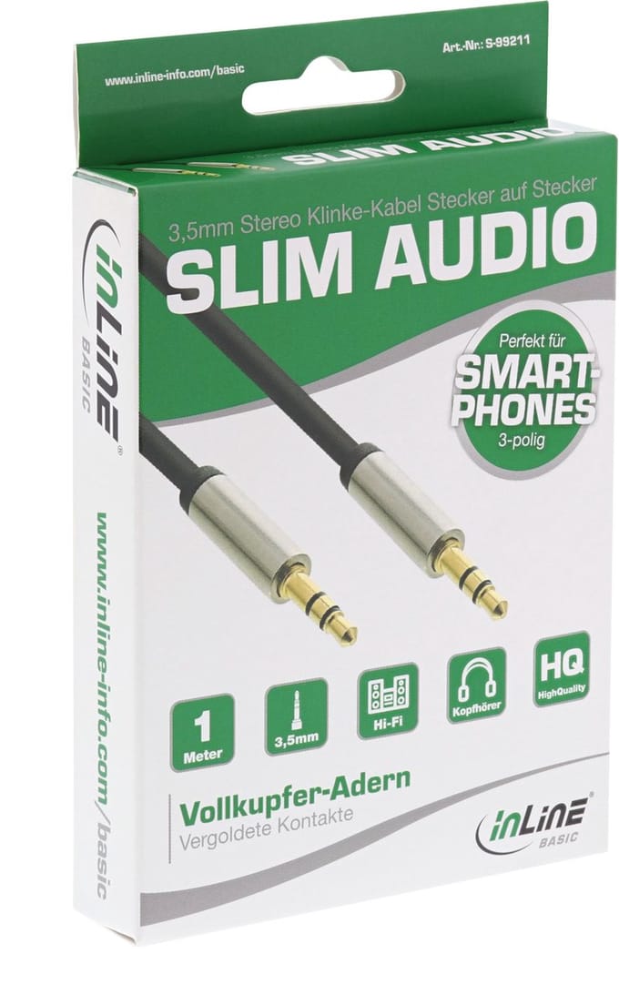 Premium 3,5mm Jack stereo audio slim kabel - 1 meter