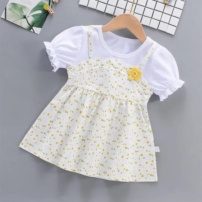 Robe d'été en coton à manches bouffantes pour filles, robe de princesse fine à manches courtes 80 rose