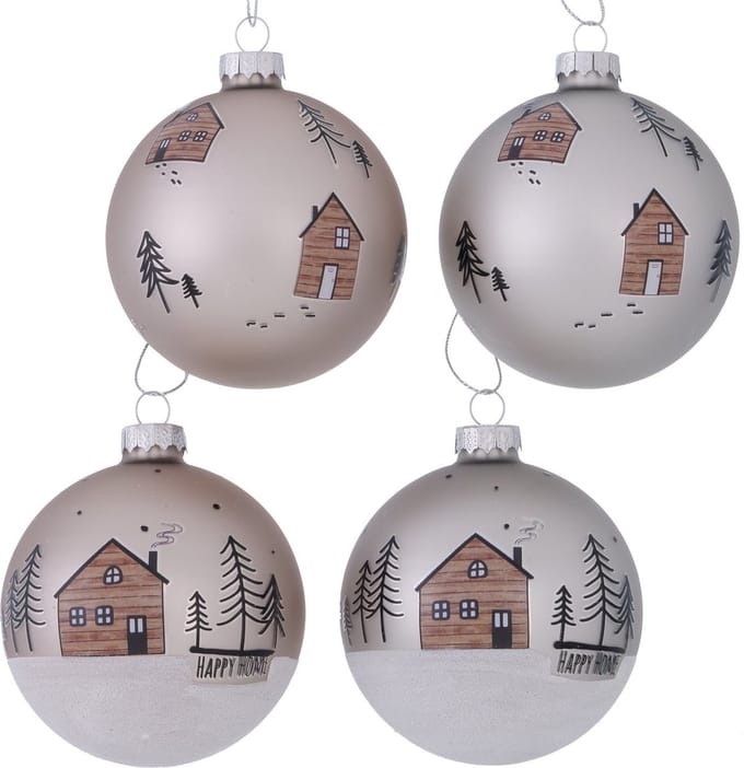 Kerstbal Homewood glas huisjes dia 8 cm