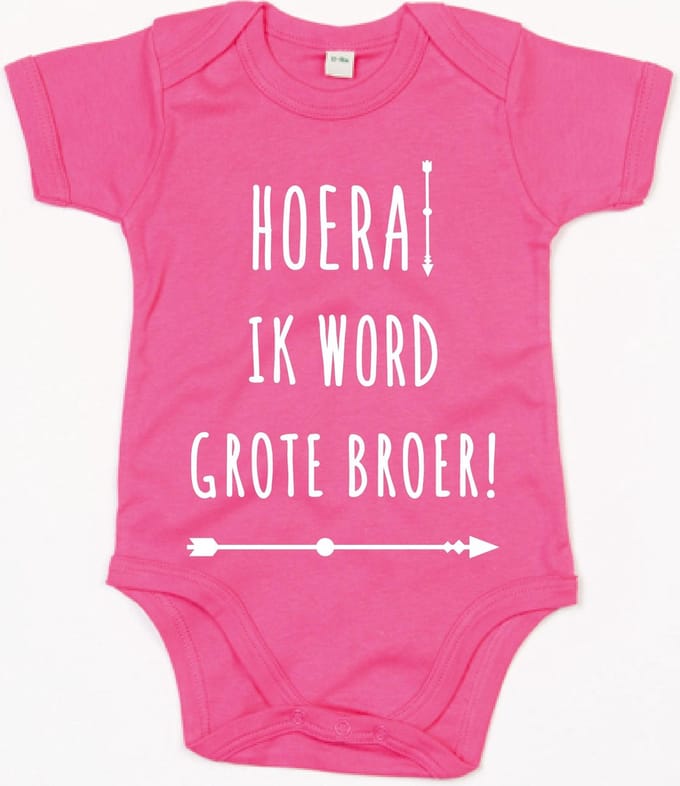 Rompertje Hoera Grote Broer-Fuchsia-6-12 Maanden
