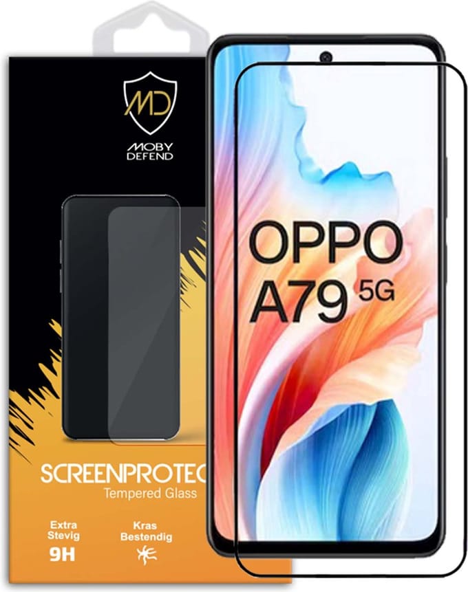 MobyDefend Screenprotector - Geschikt voor Oppo A79 - Screensaver Met Zwarte Randen - Gehard Glas