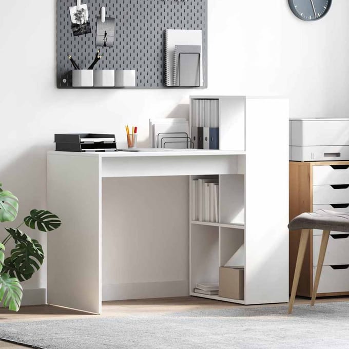 vidaXL - Bureau - Wit - Bewerkt - hout - 108 - x - 55 - x - 103.5 - cm