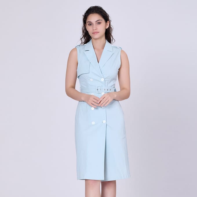 Trench -stijl mouwloze jurk met dubbele borsten