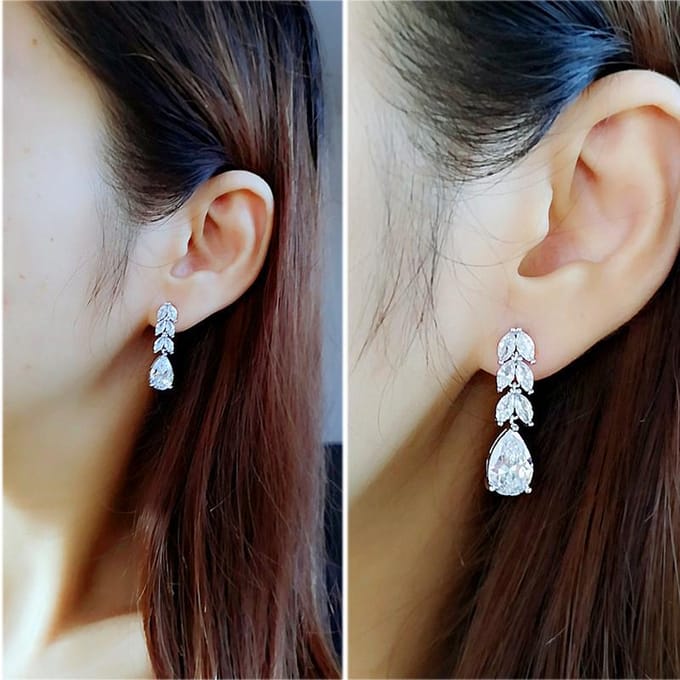 POMOiii Vrouwen Drop Earring Wedding Band Sieraden Leave & Water Drop Shape Earring Zirkoon Nieuwe Mode Bruidsaccessoires