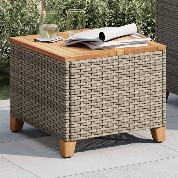 vidaXL - Tuintafel - 45x45x37 - cm - poly - rattan - en - acaciahout - grijs
