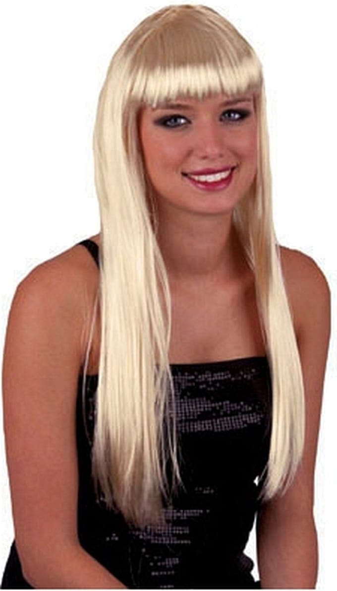 Pruik lang stijl blond met pony