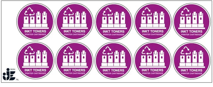 Inkt toners afval sticker | 5 cm - 10 stuks per vel