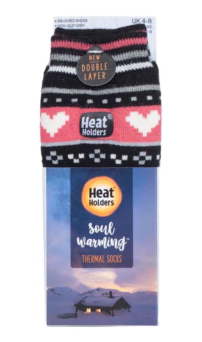 Heat Holders - Dames Fairisle Slipper Sokken - Zwart / Koraal