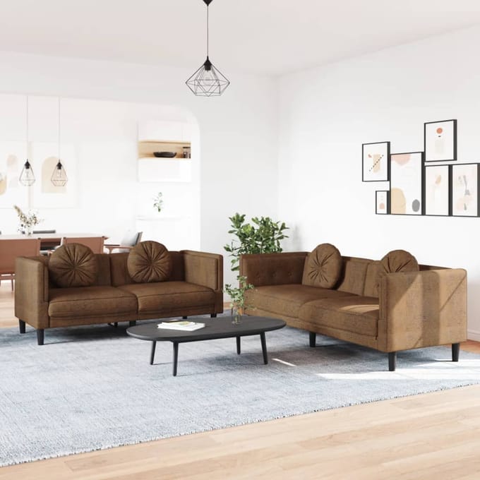 vidaXL - 2-delige - Loungeset - met - kussens - fluweel - bruin