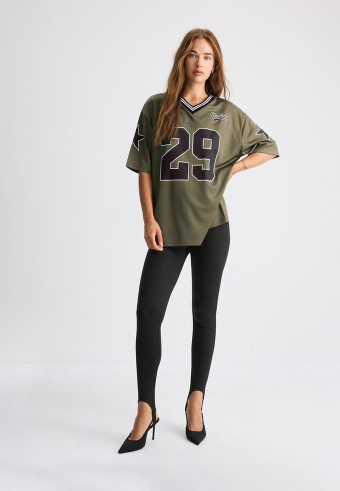 Stradivarius Maxi T-shirt met nummers  Kaki S