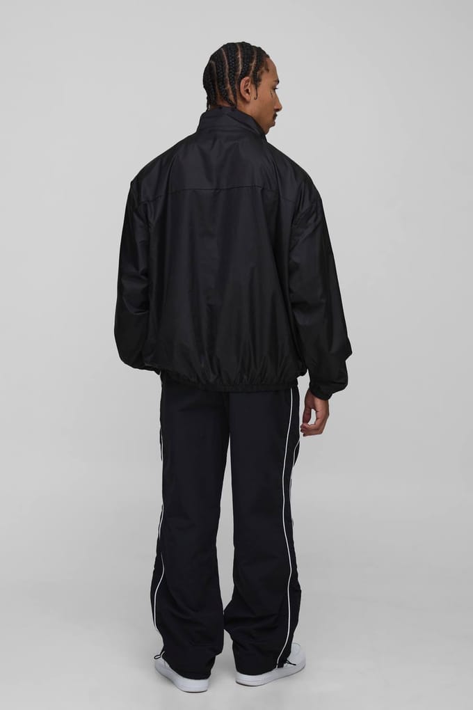 Relaxed Fit Nylon Piping Detail Track Pants | Black | Size XL