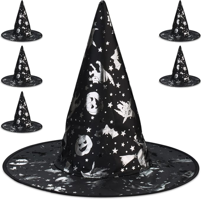 heksenhoed set van 6 - dames - heren - accessoire Halloween - carnaval - zwart