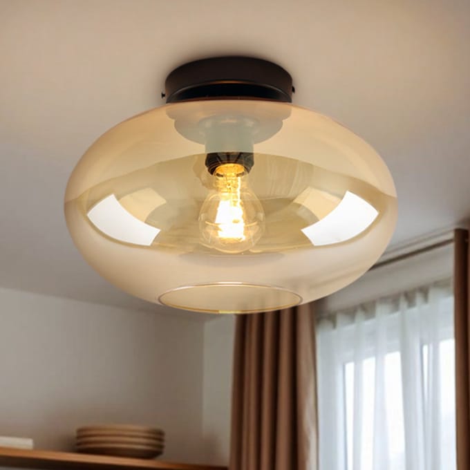 Olucia - LUCA - Plafondlamp - Amber / Zwart - Vorm: Ovaal