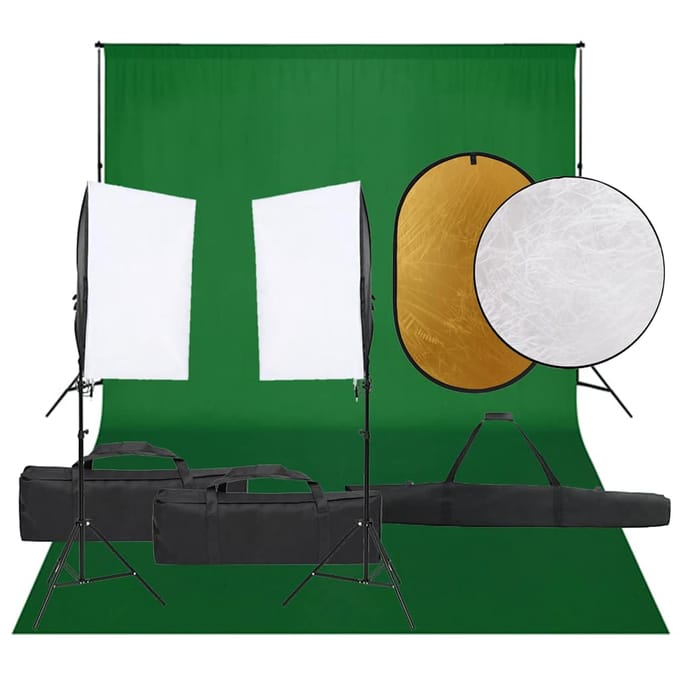 vidaXL - Fotostudioset - met - verlichtingsset, - achtergrond - en - reflector