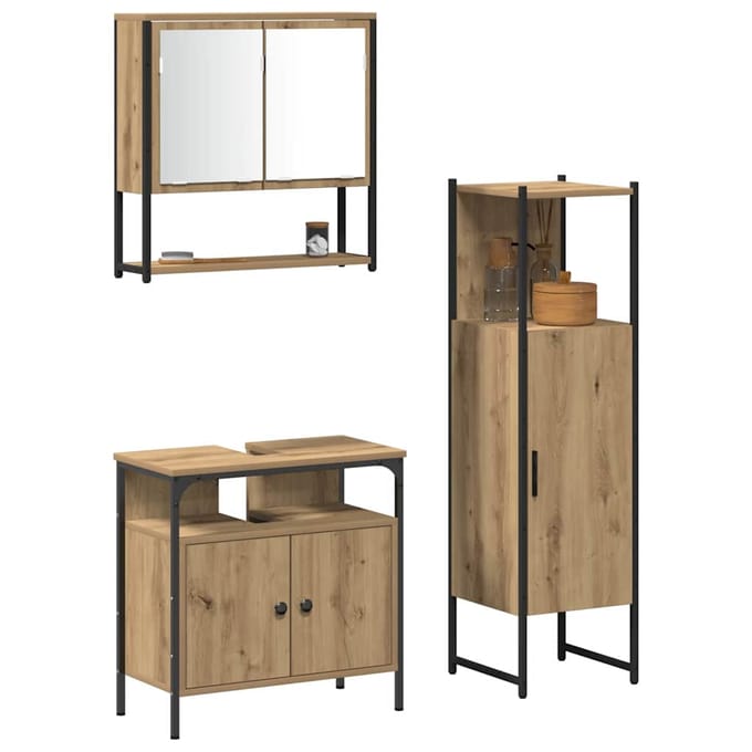 vidaXL - Badkamermeubel - Set - 3 - st - Bruin - Bewerkt - hout