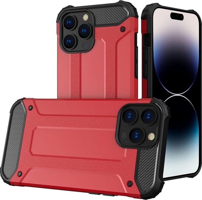 LuxeBass Hoesje geschikt voor Apple iPhone 14 Pro Max - Rood - Armor case