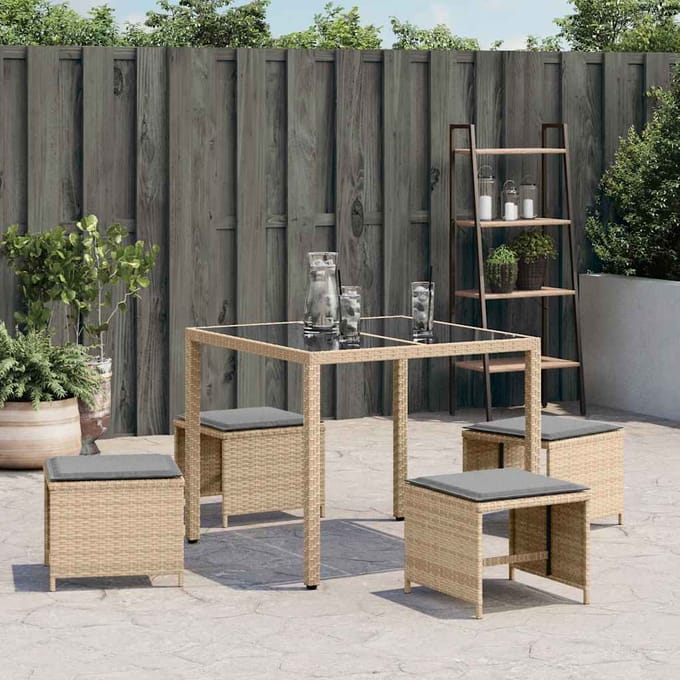 vidaXL - Tuinkrukken - 4 - st - met - kussens - 41x41x36 - cm - poly - rattan - beige
