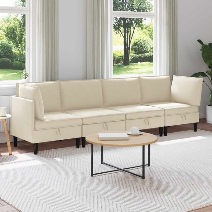 vidaXL - Woonkamer - Meubelset - 4 - st - Crèmekleurig - Stof