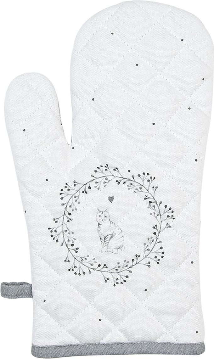Clayre & Eef Ovenwant 18x30 cm Wit Grijs Katoen Kat