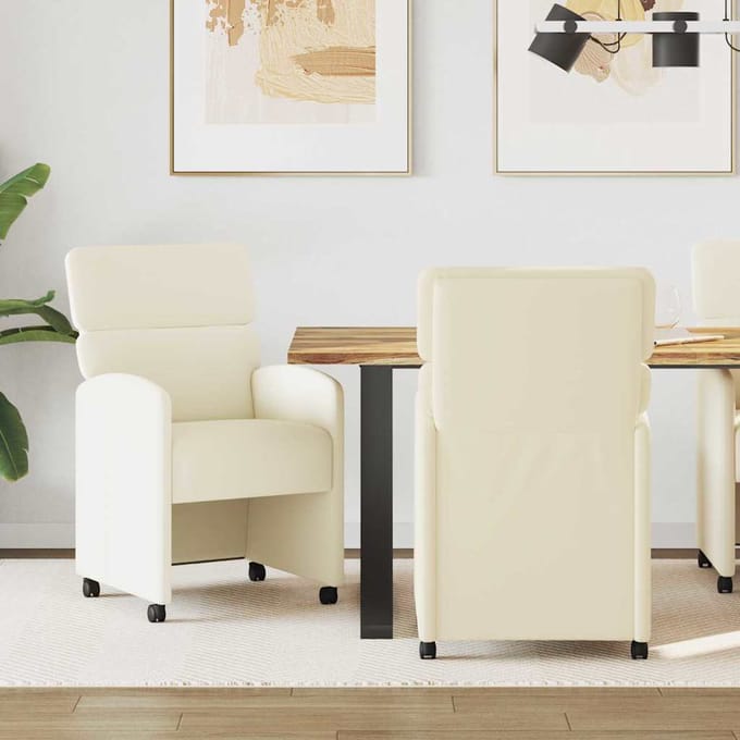 vidaXL Eetkamerstoelen met wielen 2 pcs Crème 58 x 65 x 98 cm