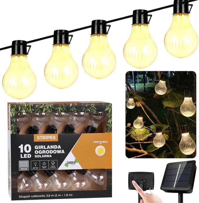 Zonne-tuin guirlande 10 LED, Warm Wit Lichtsnoer 3.8m